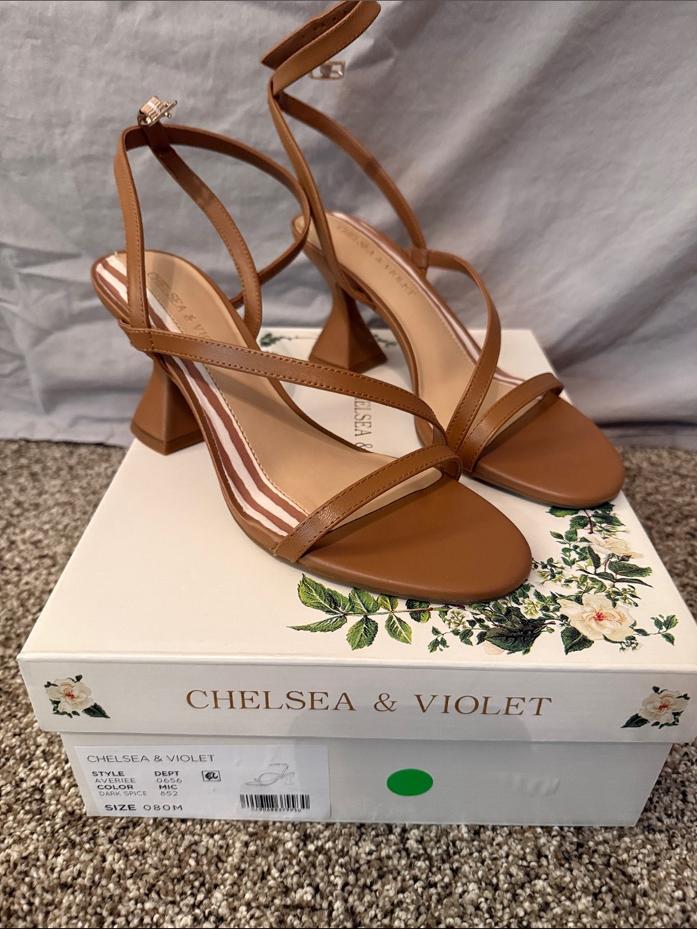 Chelsea & Violet Cognac Strappy Block Heel Sandals